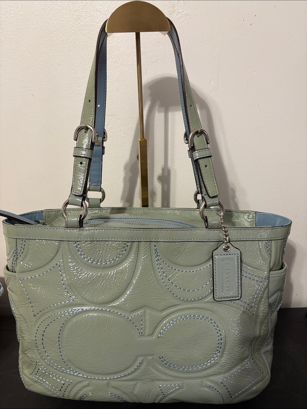 Coach Women's Mint Green Leather Tote Bag